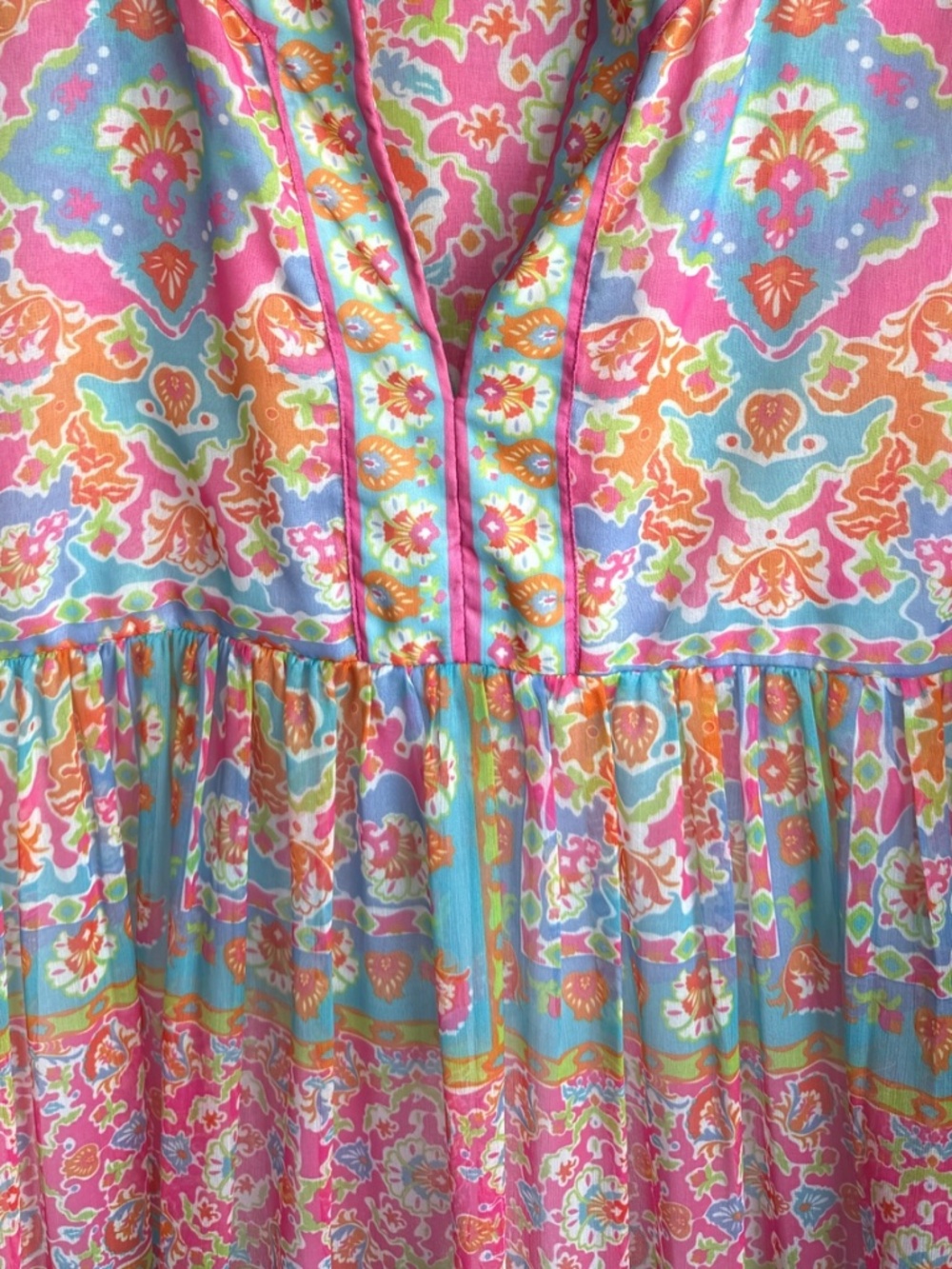 Gretchen Scott Designs Vibrant Bohemian Print 3/4 Sleeve Maxi Dress Sz L - Picture 4 of 10